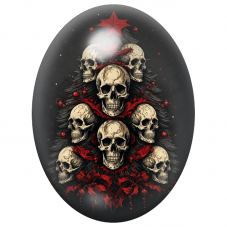 Cabochon en Verre Illustré Sapin de Noël aux Crânes et aux Nœuds Rouges 13x18, 18x25 ou 30x40mm pour la Création de Bijoux Fanta