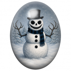 Cabochon en Verre Illustré Bonhomme de Neige au Haut-de-Forme et à l’Écharpe Bleue 13x18, 18x25 ou 30x40mm pour la Création de B
