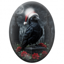 Cabochon en Verre Illustré Boule de Noël aux Roses Rouges et aux Chauves-Souris 13x18, 18x25 ou 30x40mm pour la Création de Bijo