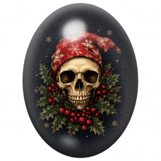 Cabochon en Verre Illustré Crâne de Noël au Chapeau Rouge et aux Baies 13x18, 18x25 ou 30x40mm pour la Création de Bijoux Fantai