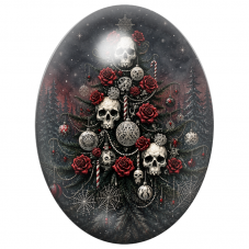 Cabochon en Verre Illustré Sapin de Noël aux Roses Rouges et aux Crânes 13x18, 18x25 ou 30x40mm pour la Création de Bijoux Fanta