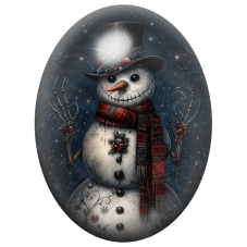 Cabochon en Verre Illustré Bonhomme de Neige au Chapeau Haut-de-Forme et à l’Écharpe Rouge 13x18, 18x25 ou 30x40mm pour la Créat
