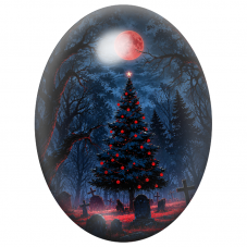 Cabochon en Verre Illustré Sapin de Noël dans un Cimetière sous la Lune Rouge 13x18, 18x25 ou 30x40mm pour la Création de Bijoux