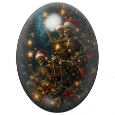 Cabochon en Verre Illustré Squelettes Réunis autour d’un Sapin Illuminé 13x18, 18x25 ou 30x40mm pour la Création de Bijoux Fanta