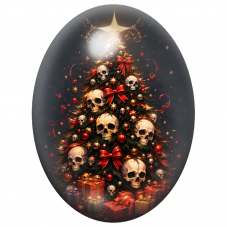 Cabochon en Verre Illustré Sapin de Noël aux Crânes et aux Cadeaux 13x18, 18x25 ou 30x40mm pour la Création de Bijoux Fantaisie 