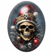 Cabochon en Verre Illustré Grand Crâne de Noël aux Boules Rouges 13x18, 18x25 ou 30x40mm pour la Création de Bijoux Fantaisie - 