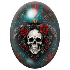 Cabochon en Verre Illustré Crâne de Noël dans un Cœur Noir Fleuri 13x18, 18x25 ou 30x40mm pour la Création de Bijoux Fantaisie -