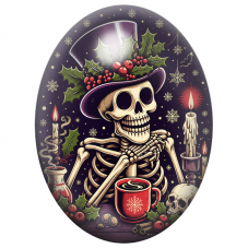 Cabochon en Verre Illustré Squelette de Noël autour d’un Chocolat Chaud 13x18, 18x25 ou 30x40mm pour la Création de Bijoux Fanta