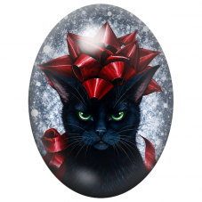 Cabochon en Verre Illustré Chat Noir de Noël au Nœud Rouge 13x18, 18x25 ou 30x40mm pour la Création de Bijoux Fantaisie - DIY
