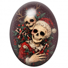 Cabochon en Verre Illustré Couple de Squelettes de Noël aux Cannes à Sucre 13x18, 18x25 ou 30x40mm pour la Création de Bijoux Fa