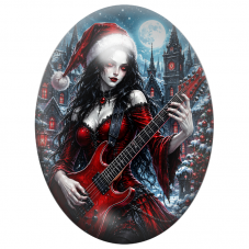 Cabochon en Verre Illustré Dame Vampire de Noël à la Guitare Rouge 13x18, 18x25 ou 30x40mm pour la Création de Bijoux Fantaisie 