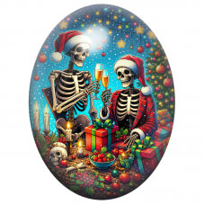 Cabochon en Verre Illustré Couple de Squelettes de Noël au Champagne 13x18, 18x25 ou 30x40mm pour la Création de Bijoux Fantaisi
