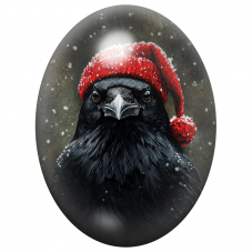Cabochon en Verre Illustré Corbeau de Noël au Bonnet Rouge 13x18, 18x25 ou 30x40mm pour la Création de Bijoux Fantaisie - DIY