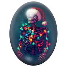 Cabochon en Verre Illustré Squelette de Noël aux Guirlandes Lumineuses 13x18, 18x25 ou 30x40mm pour la Création de Bijoux Fantai