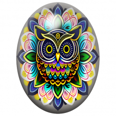 Cabochon en Verre Illustré Mandala Hibou Multicolore 13x18, 18x25 ou 30x40mm pour la Création de Bijoux Fantaisie - DIY