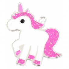 Breloque Licorne Émaillé Pailleté 25.5mm pour la Création de Bijoux Fantaisie - DIY
