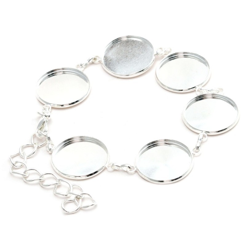 Support Bracelet Argenté Ajustable pour Cabochons 20mm