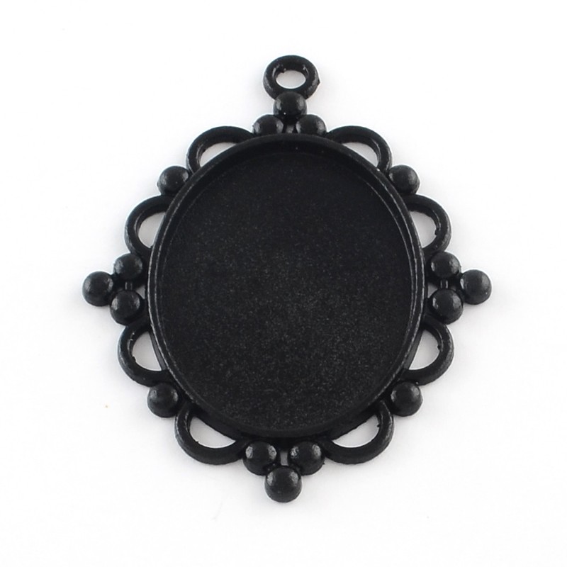 Support Pendentif Ornement Noir pour Cabochon Ovale 30x40mm