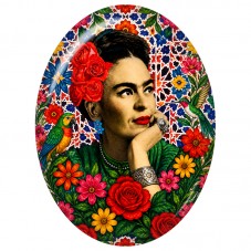 Cabochon en Verre Illustré Frida Kahlo au Regard Pensif et Oiseaux 13x18, 18x25 ou 30x40mm pour la Création de Bijoux Fantaisie 