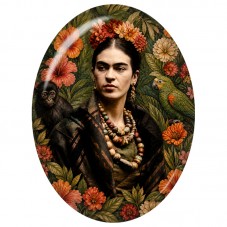 Cabochon en Verre Illustré Frida Kahlo aux Hibiscus Orange 13x18, 18x25 ou 30x40mm pour la Création de Bijoux Fantaisie - DIY