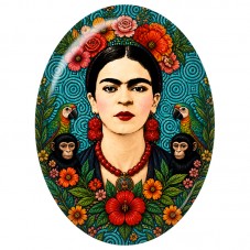 Cabochon en Verre Illustré Frida Kahlo aux Perroquets sur Fond Turquoise 13x18, 18x25 ou 30x40mm pour la Création de Bijoux Fant