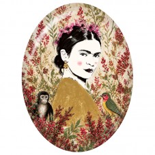Cabochon en Verre Illustré Frida Kahlo dans les Fleurs des Champs 13x18, 18x25 ou 30x40mm pour la Création de Bijoux Fantaisie -