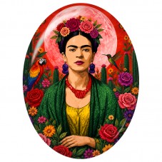 Cabochon en Verre Illustré Frida Kahlo sous la Lune Rose 13x18, 18x25 ou 30x40mm pour la Création de Bijoux Fantaisie - DIY