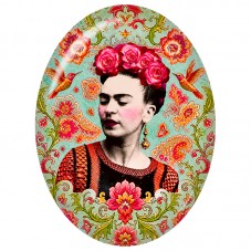 Cabochon en Verre Illustré Frida Kahlo aux Roses et Colibris 13x18, 18x25 ou 30x40mm pour la Création de Bijoux Fantaisie - DIY
