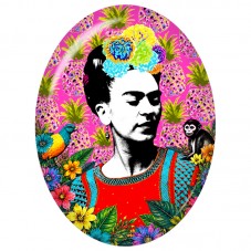 Cabochon en Verre Illustré Frida Kahlo Pop Art aux Ananas Roses 13x18, 18x25 ou 30x40mm pour la Création de Bijoux Fantaisie - D