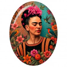 Cabochon en Verre Illustré Frida Kahlo aux Oiseaux sur Fond Bicolore 13x18, 18x25 ou 30x40mm pour la Création de Bijoux Fantaisi