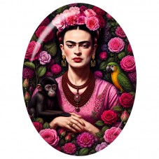 Cabochon en Verre Illustré Frida Kahlo au Singe parmi les Roses 13x18, 18x25 ou 30x40mm pour la Création de Bijoux Fantaisie - D