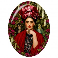 Cabochon en Verre Illustré Frida Kahlo à l’Abeille et au Châle Rouge 13x18, 18x25 ou 30x40mm pour la Création de Bijoux Fantaisi