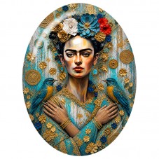 Cabochon en Verre Illustré Frida Kahlo en Bleu Turquoise et Or 13x18, 18x25 ou 30x40mm pour la Création de Bijoux Fantaisie - DI