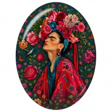 Cabochon en Verre Illustré Frida Kahlo au Bouquet Majestueux 13x18, 18x25 ou 30x40mm pour la Création de Bijoux Fantaisie - DIY