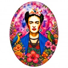 Cabochon en Verre Illustré Frida Kahlo au Châle Bleu et Perroquets 13x18, 18x25 ou 30x40mm pour la Création de Bijoux Fantaisie 