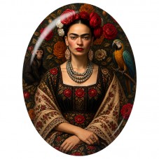 Cabochon en Verre Illustré Frida Kahlo aux Perles et Roses Sombres 13x18, 18x25 ou 30x40mm pour la Création de Bijoux Fantaisie 