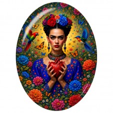 Cabochon en Verre Illustré Frida Kahlo au Cœur Anatomique 13x18, 18x25 ou 30x40mm pour la Création de Bijoux Fantaisie - DIY