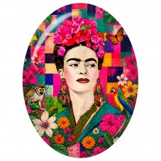 Cabochon en Verre Illustré Frida Kahlo Pop Art au Décor Patchwork 13x18, 18x25 ou 30x40mm pour la Création de Bijoux Fantaisie -