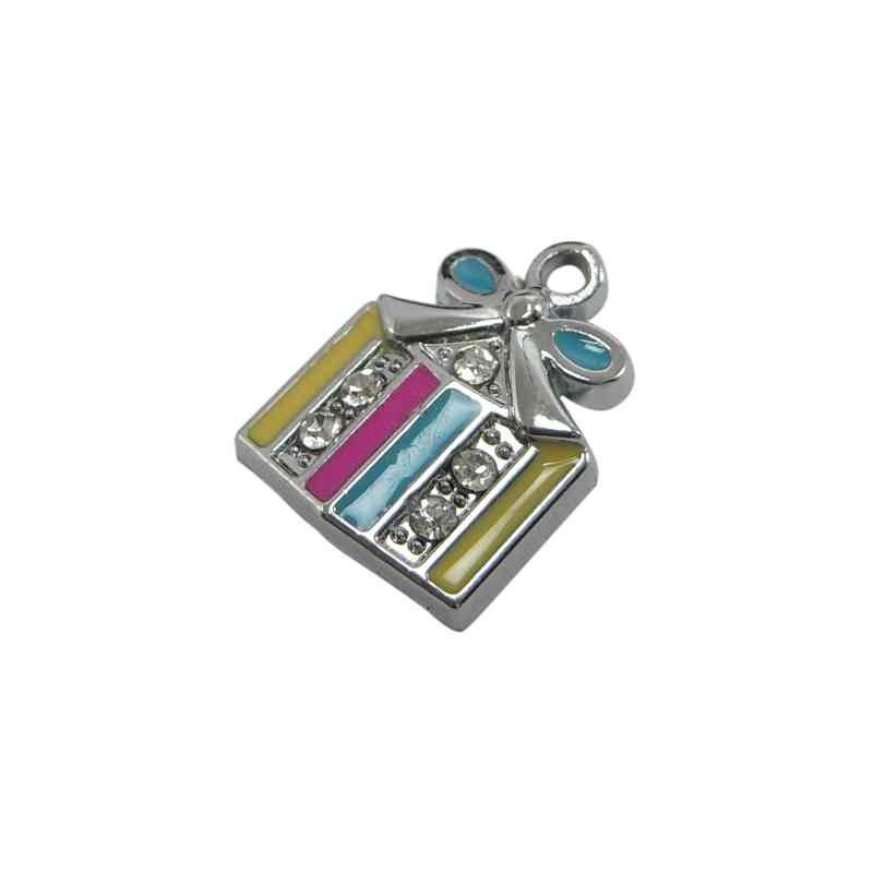 2 Breloques Cadeau Emaillé avec Strass Noël 19x14mm