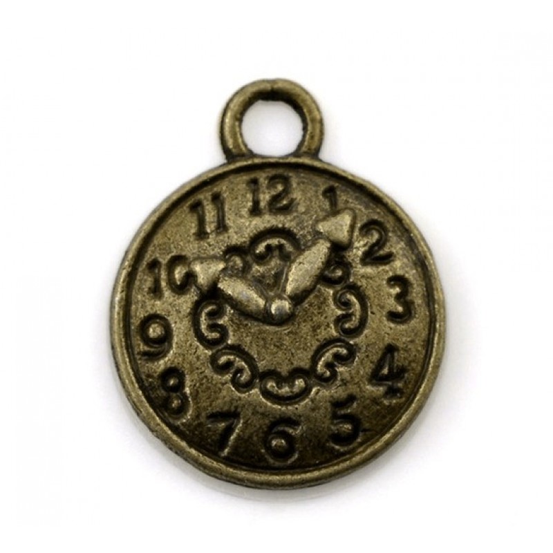 10 Breloques Mini Horloge Bronze Thème Alice au Pays des Merveilles 10mm