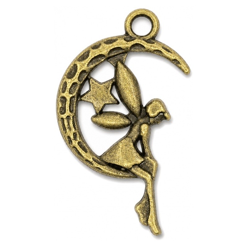 4 Breloques Fée Lune Bronze 25,5x15mm