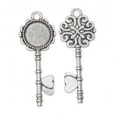 Support Pendentif Clé Argentée pour Cabochon 20mm pour la Création de Bijoux Fantaisie - DIY