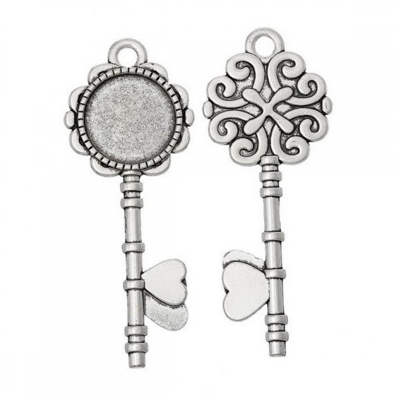 Support Pendentif Clé Argenté pour Cabochon 20mm