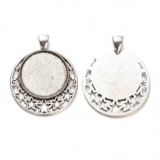 Support Pendentif Lune et Étoiles Argenté pour Cabochon 25mm