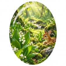 Cabochon en Verre Illustré Faon parmi le Muguet 13x18, 18x25 ou 30x40mm pour la Création de Bijoux Fantaisie - DIY
