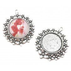 Support Pendentif Argenté Fleurs pour Cabochon 25mm pour la Création de Bijoux Fantaisie - DIY