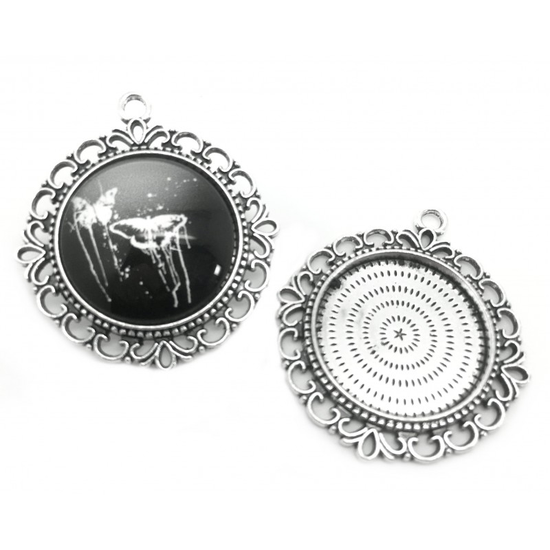 Support Pendentif Ajouré Argenté pour Cabochon 25mm