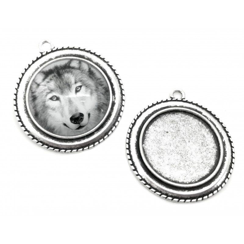 Support Pendentif Ornement Argenté pour Cabochon 25mm