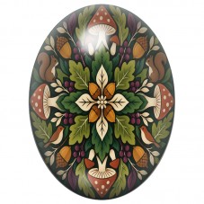 Cabochon en Verre Illustré Mandala Forêt aux Écureuils et Rougegorges 13x18, 18x25 ou 30x40mm pour la Création de Bijoux Fantais
