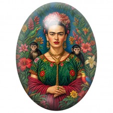 Cabochon en Verre Illustré Frida Kahlo aux Singes et Oiseaux Tropicaux 13x18, 18x25 ou 30x40mm pour la Création de Bijoux Fantai